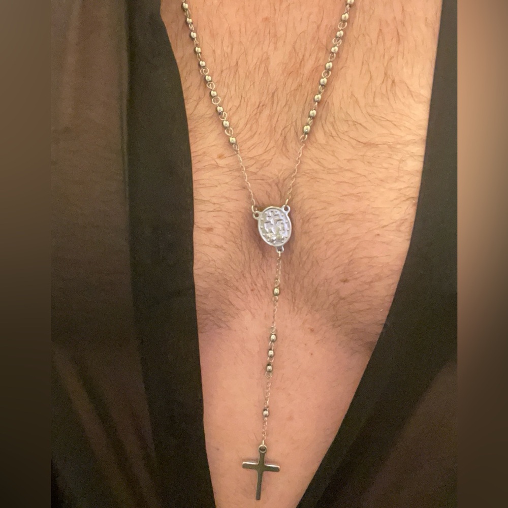 Rosary Stainless Steel Beads Chain Pendant Necklace NWT - Picture 8 of 11